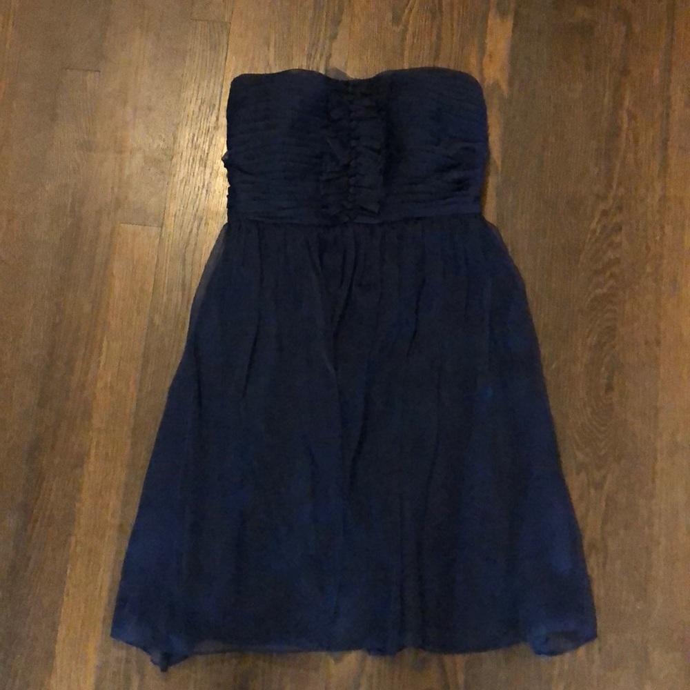 Monique Luhuillier navy chiffon dress